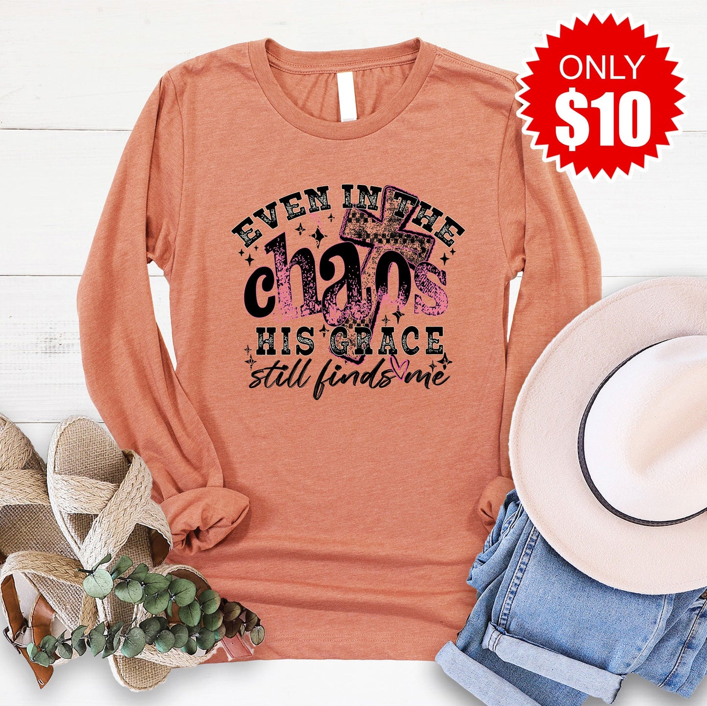 His Grace Still Finds Me Long Sleeve - Heather Terracotta - 10
