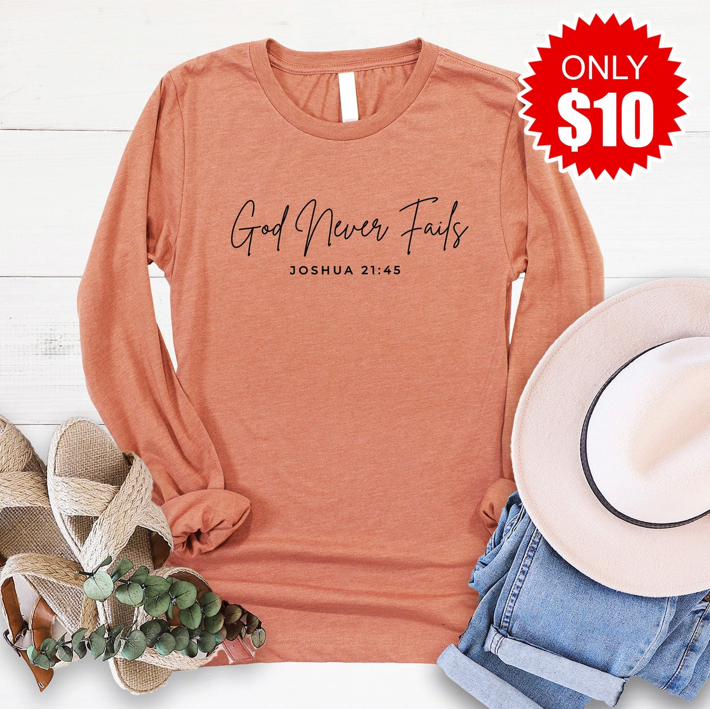 God Never Fails Long Sleeve - Heather Terracotta - 10