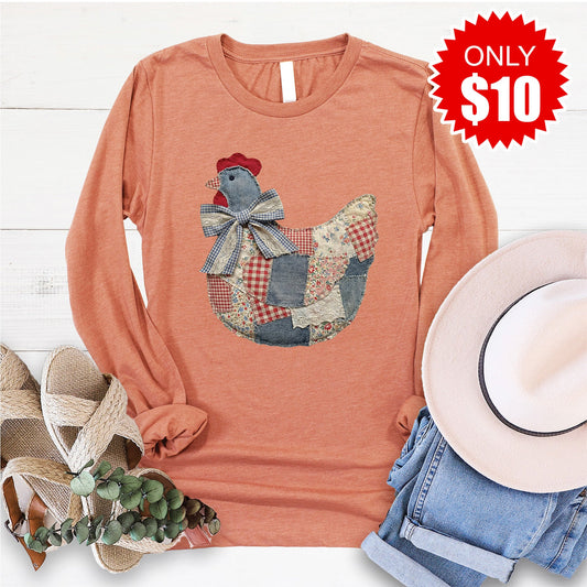 Hen Patchwork Long Sleeve - Heather Terracotta - 10