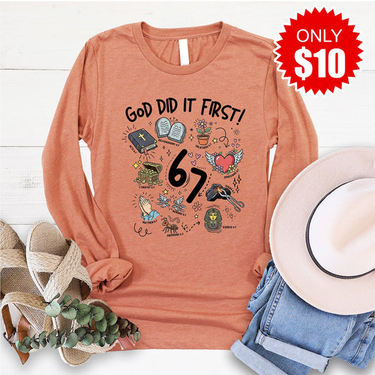 God Did It First Long Sleeve - Heather Terracotta - 10