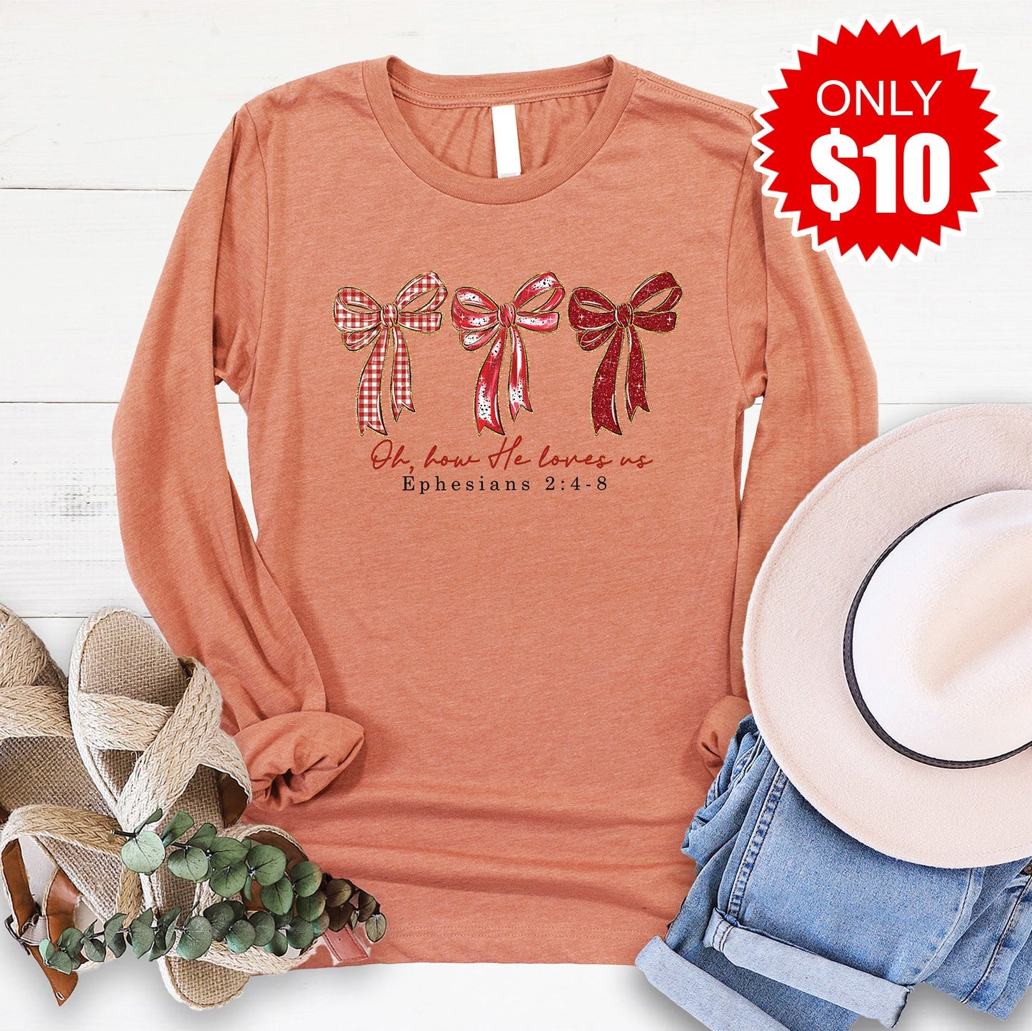 How He Loves Us Long Sleeve - Heather Terracotta - 10