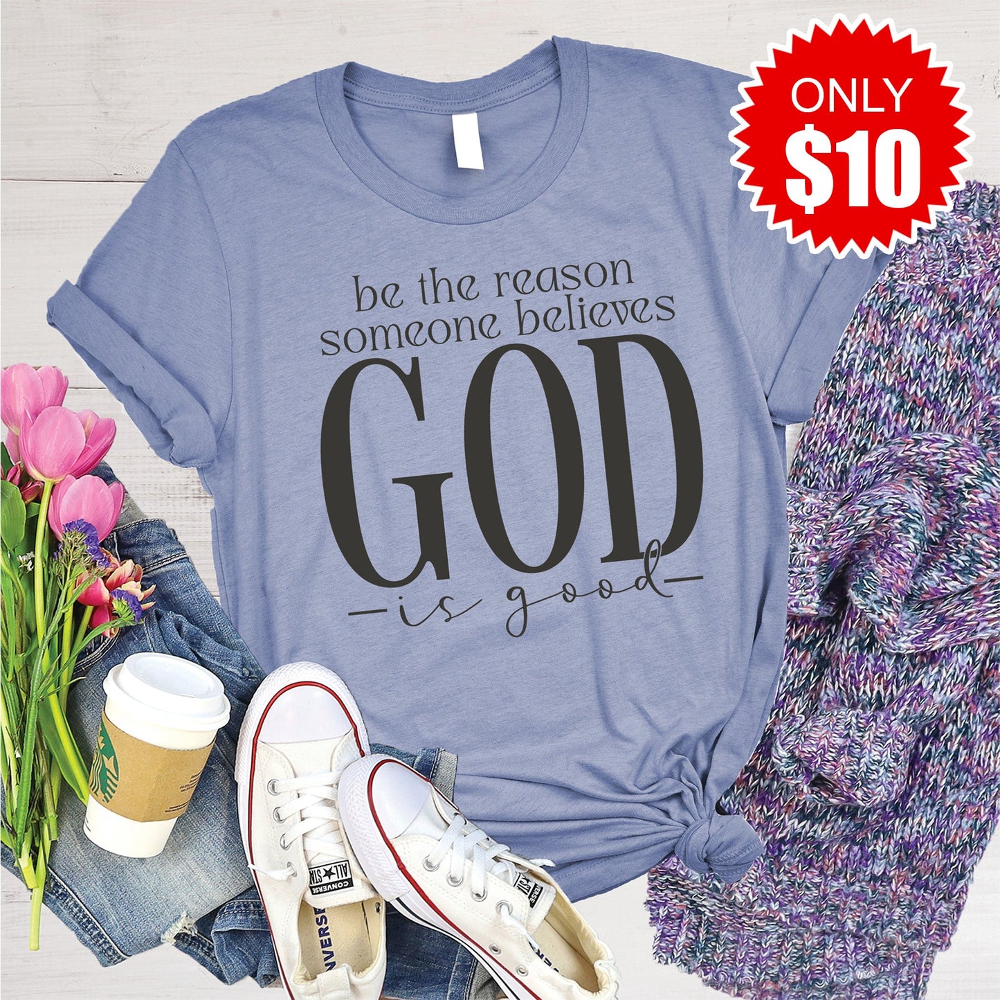God Is Good Tee - Heather Lavender Blue - 10