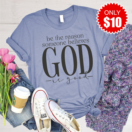 God Is Good Tee - Heather Lavender Blue - 10