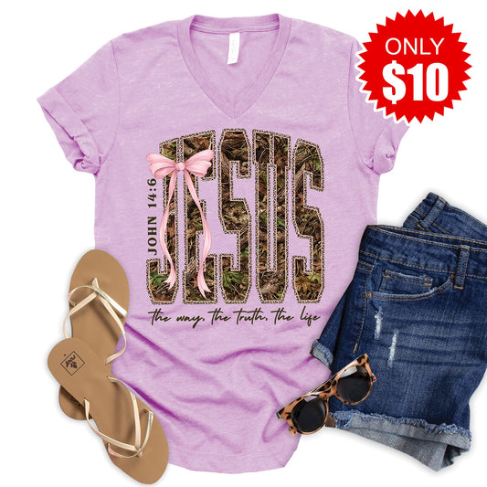 Jesus V-Neck - Heather Lilac - 10