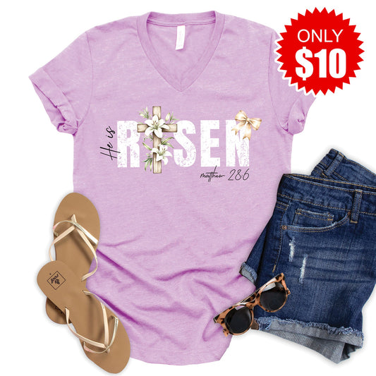 He Is Risen V-Neck - Heather Lilac - 10