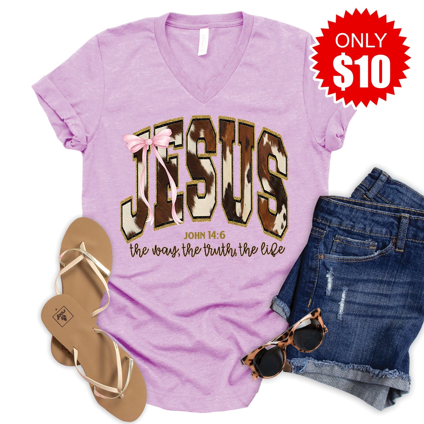 Jesus V-Neck - Heather Lilac - 10