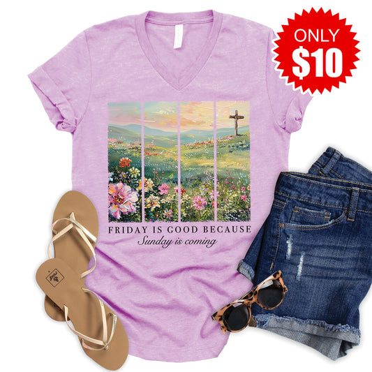 Friday Is Good V-Neck - Heather Lilac - 10