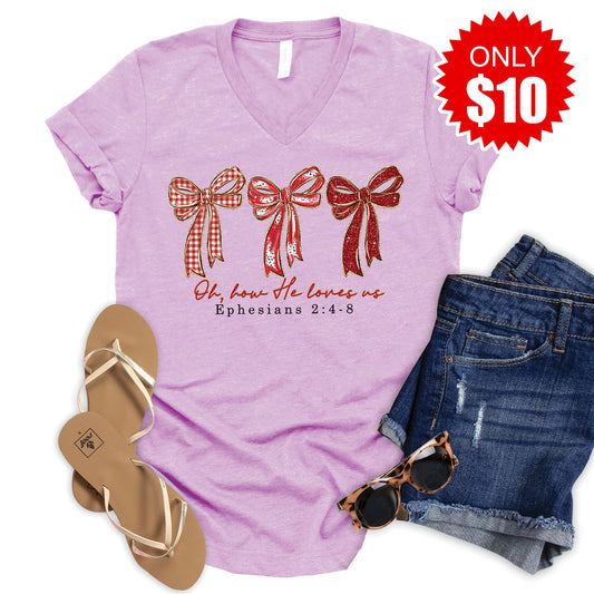 How He Loves Us V-Neck - Heather Lilac - 10