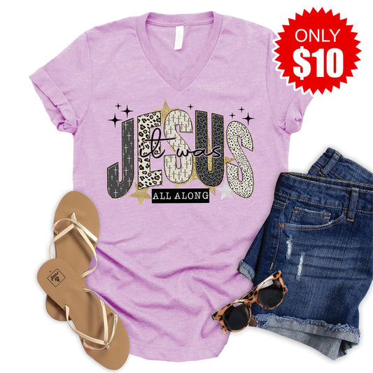 Jesus V-Neck - Heather Lilac - 10