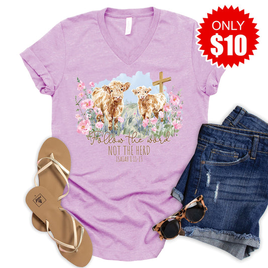 Follow The Word V-Neck - Heather Lilac - 10