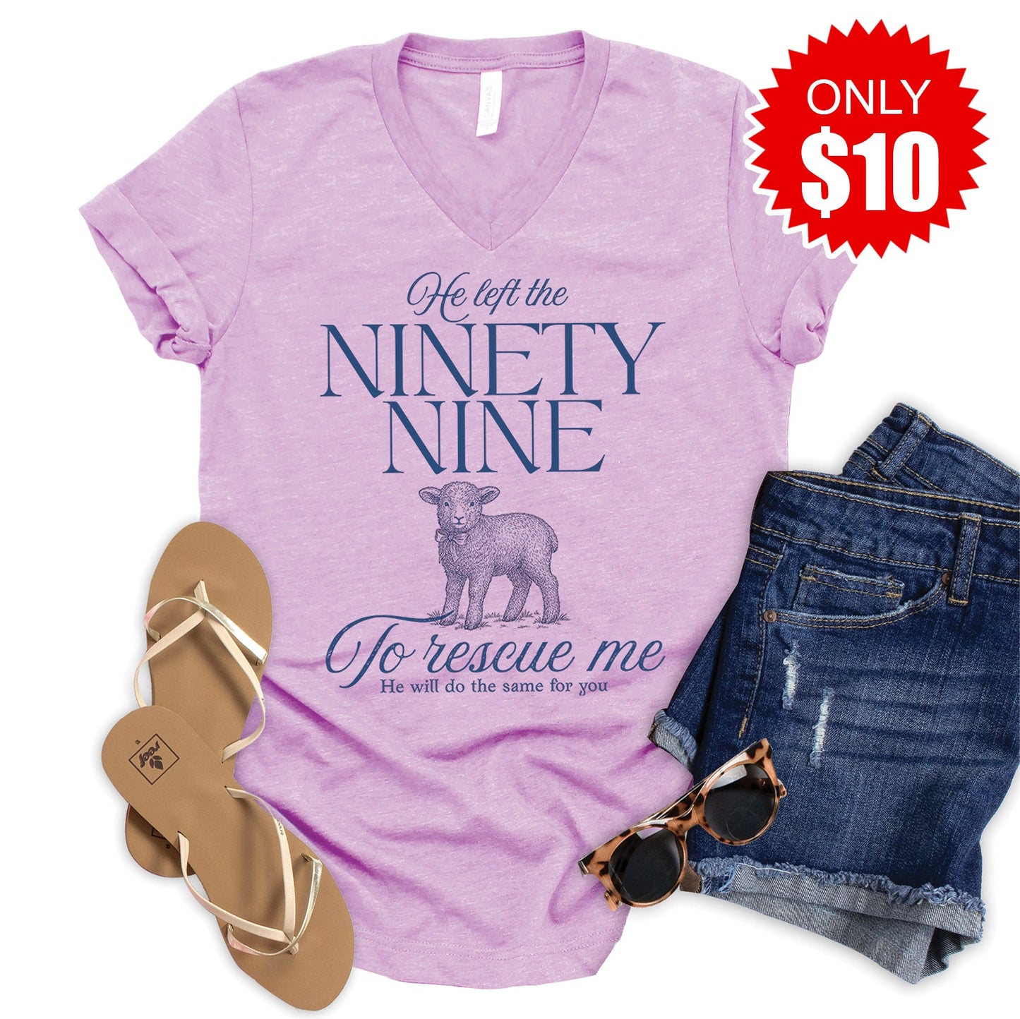 He Left The Ninety Nine V-Neck - Heather Lilac - 10