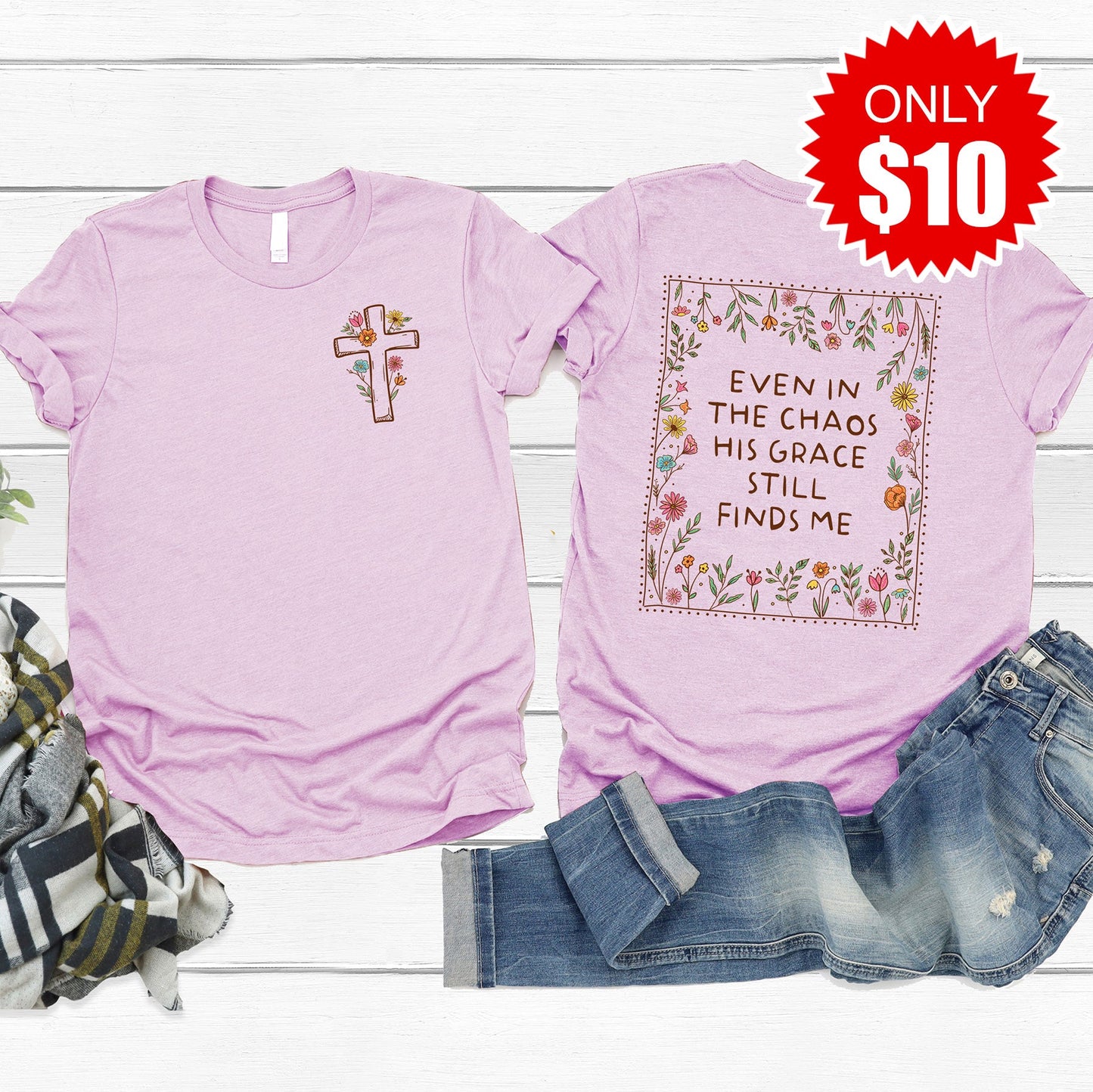 His Grace Tee - Heather Lilac - 10