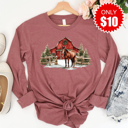 Horse Barn Long Sleeve - Heather Mauve - 10