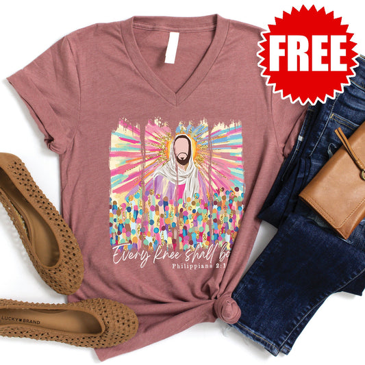 Jesus Watercolor V-Neck - Heather Mauve - 0