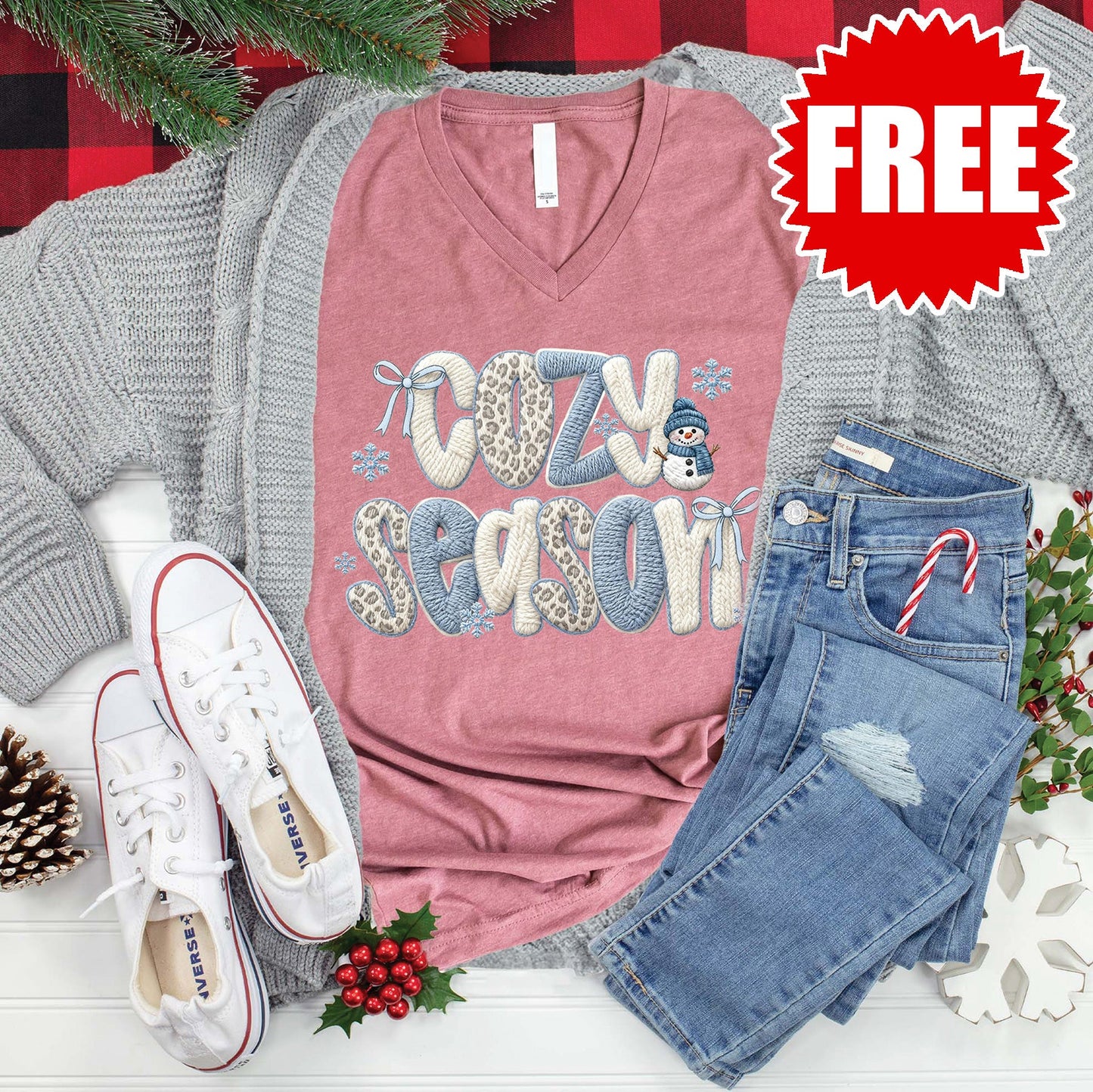 Cozy Season Yarn V-Neck - Heather Mauve - 0