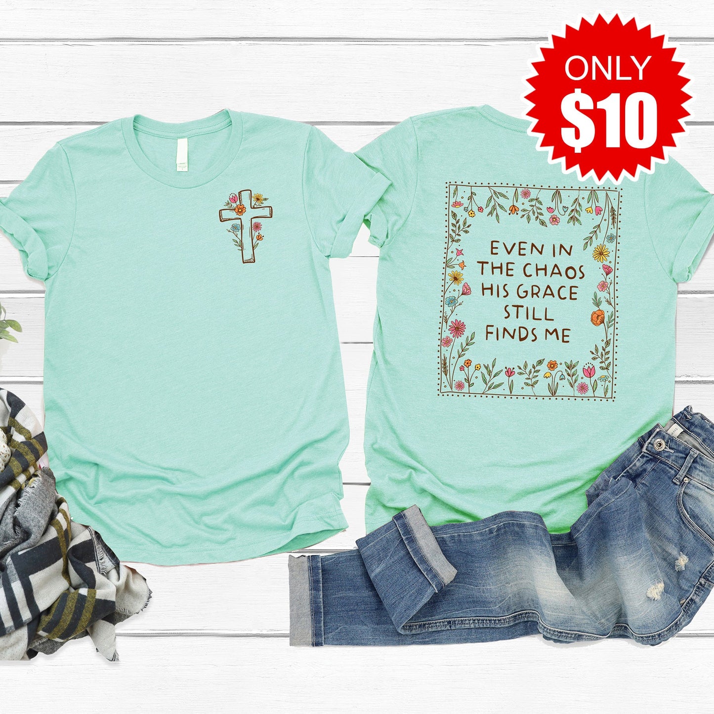 His Grace Tee - Heather Mint - 10