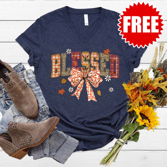 Blessed V-Neck - Heather Navy - 0