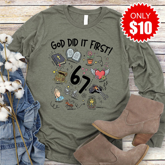 God Did It First Long Sleeve - Heather Olive - 10