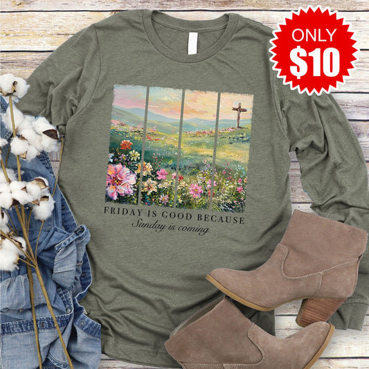 Friday Is Good Long Sleeve - Heather Olive - 10