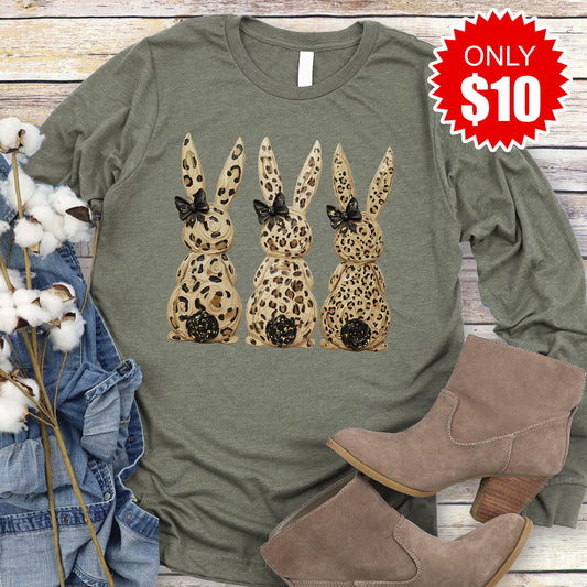 Easter Bunny Long Sleeve - Heather Olive - 10