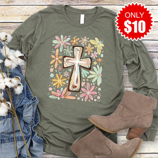 Cross Long Sleeve - Heather Olive - 10