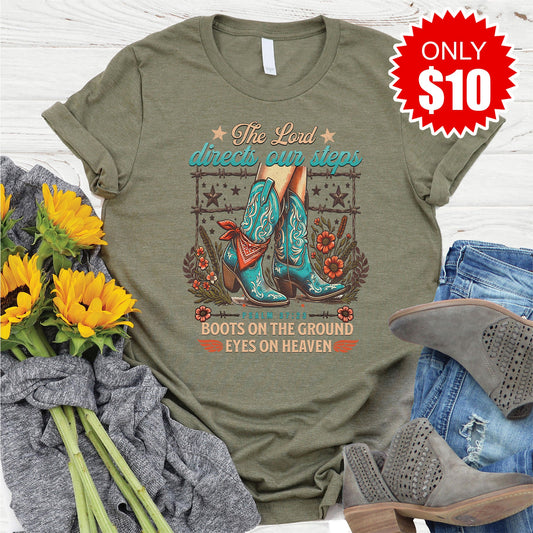 Boots On The Ground Tee - Heather Olive - 10