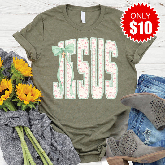 Jesus Tee - Heather Olive - 10