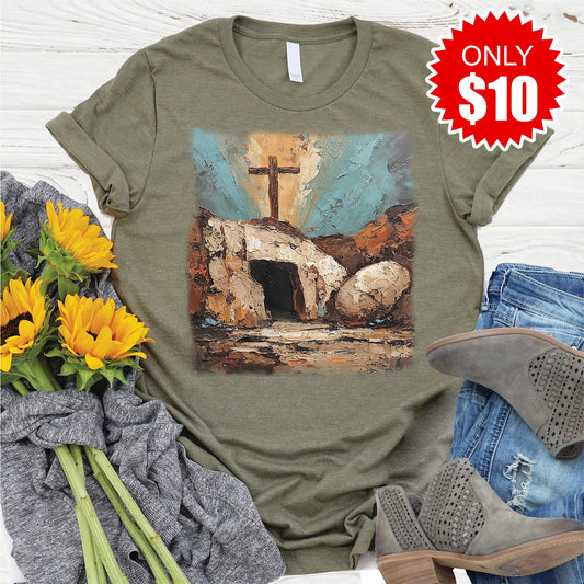He Is Risen Tee - Heather Olive - 10