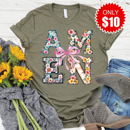 Amen Tee - Heather Olive - 10