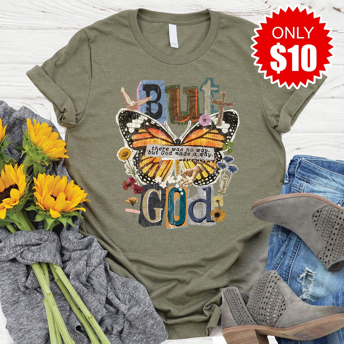 But God Tee - Heather Olive - 10