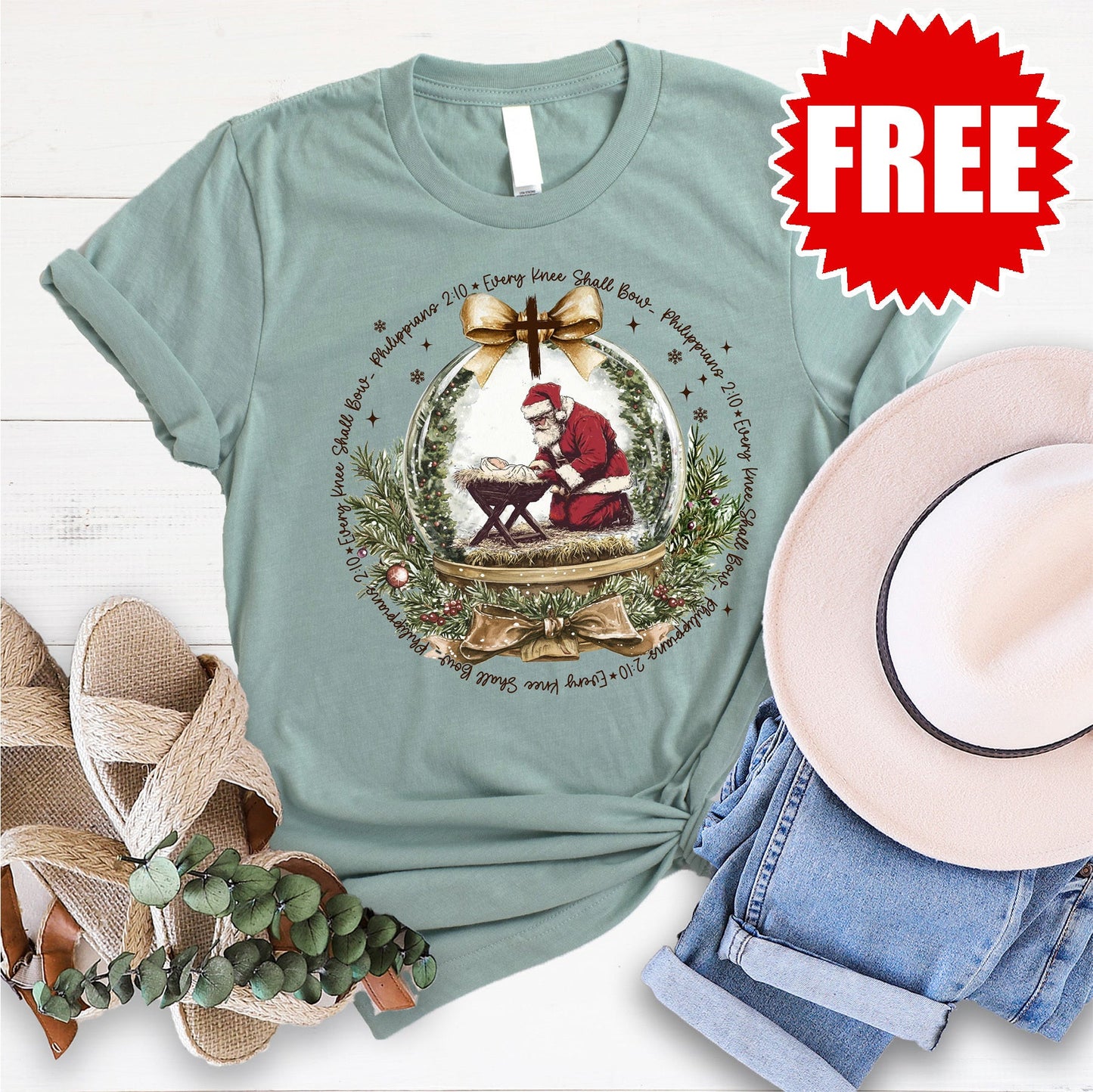 Every Knee Shall Bow Tee - Heather Sage - 0