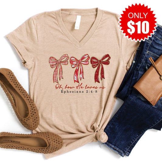 How He Loves Us V-Neck - Heather Sand Dune - 10