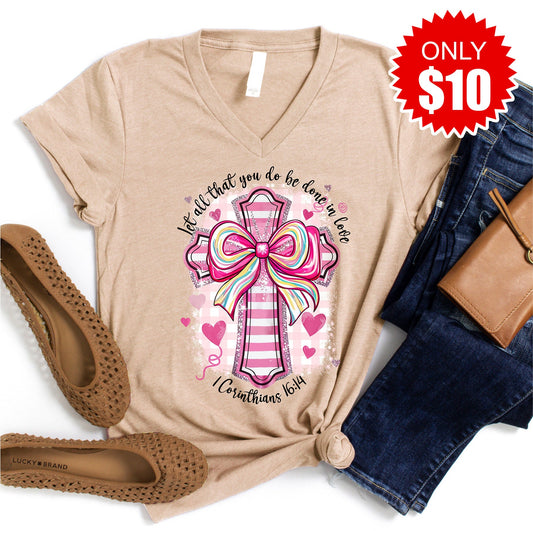 Corinthians 16:14 V-Neck - Heather Sand Dune - 10