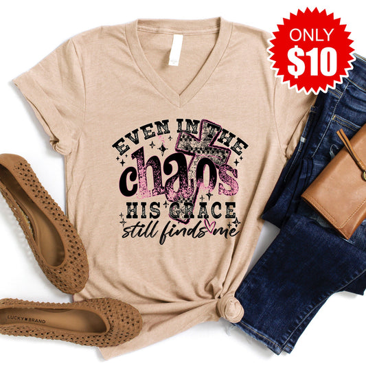 His Grace Still Finds Me V-Neck - Heather Sand Dune - 10