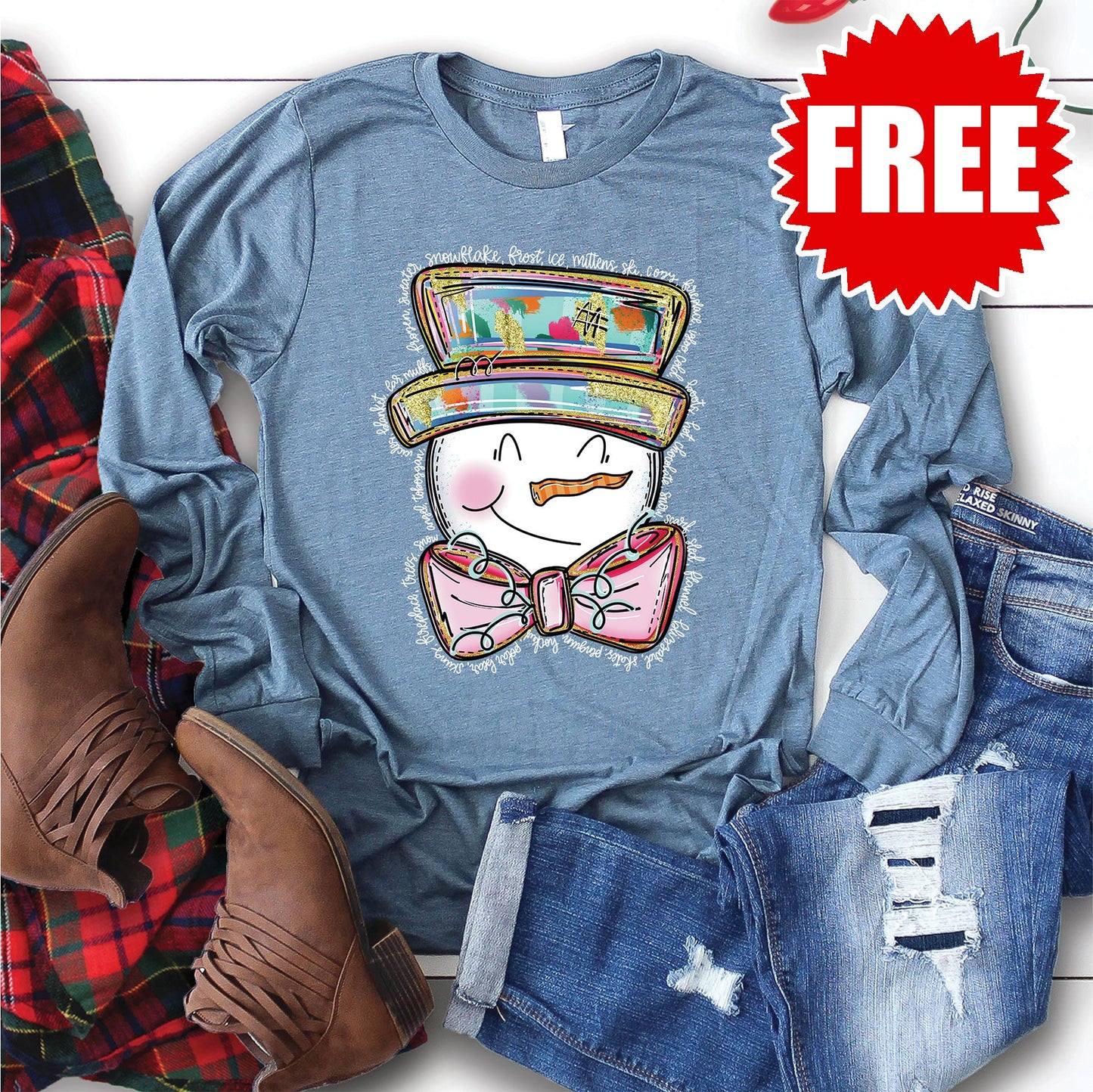 Happy Snowman Long Sleeve - Heather Slate - 0