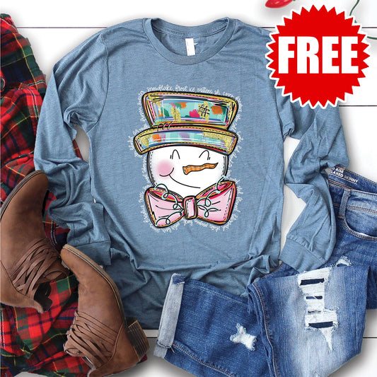 Happy Snowman Long Sleeve - Heather Slate - 0