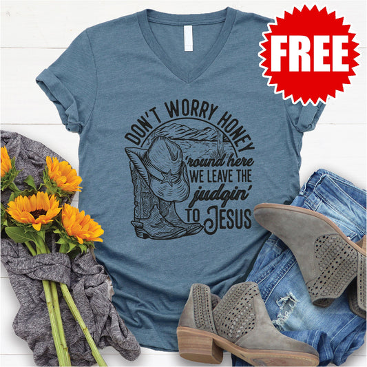 Don't Worry Honey V-Neck - Heather Slate - 0