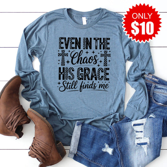 His Grace Still Finds Me Long Sleeve - Heather Slate - 10