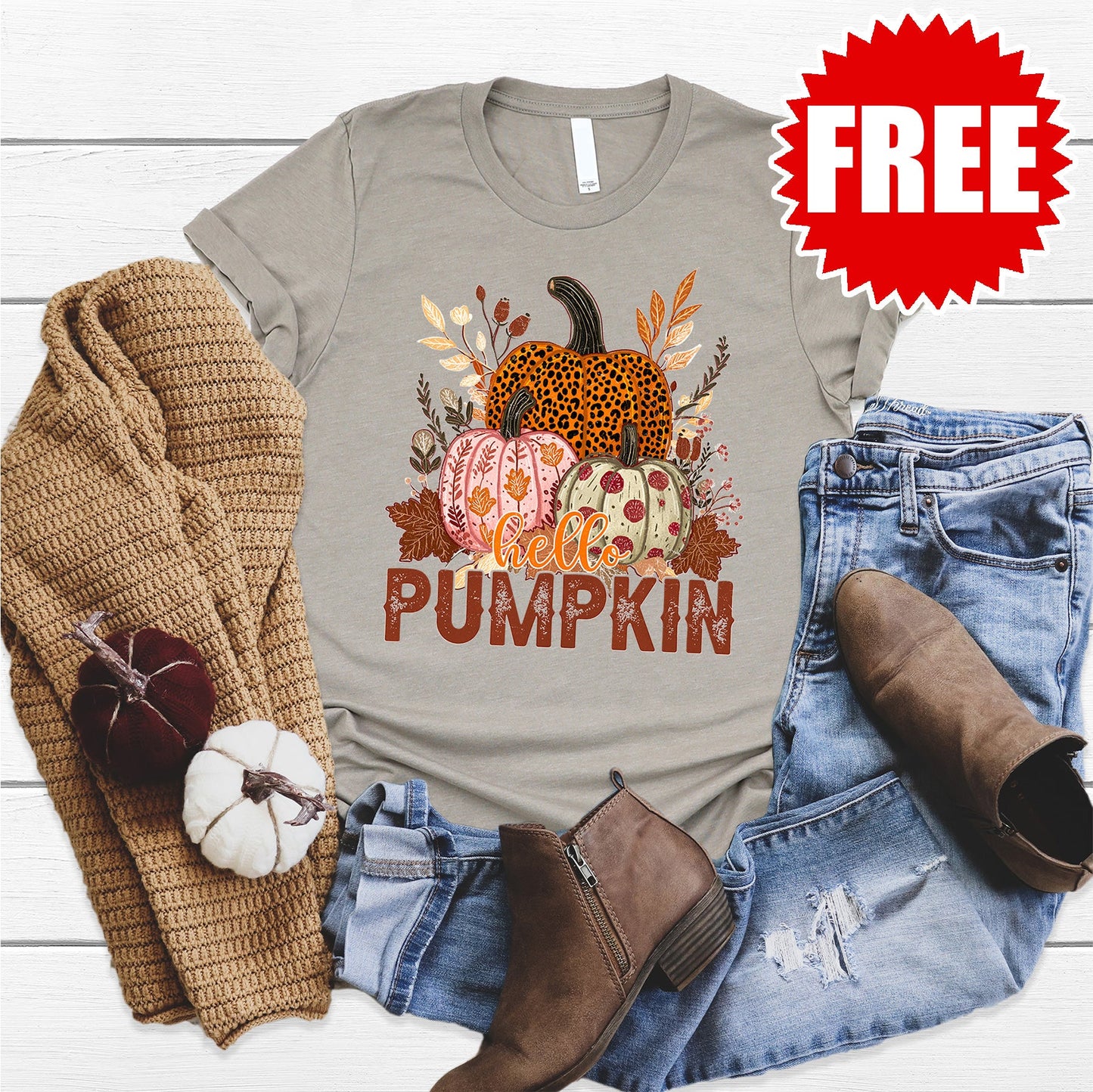 Hello Pumpkin Tee - Heather Stone - 0