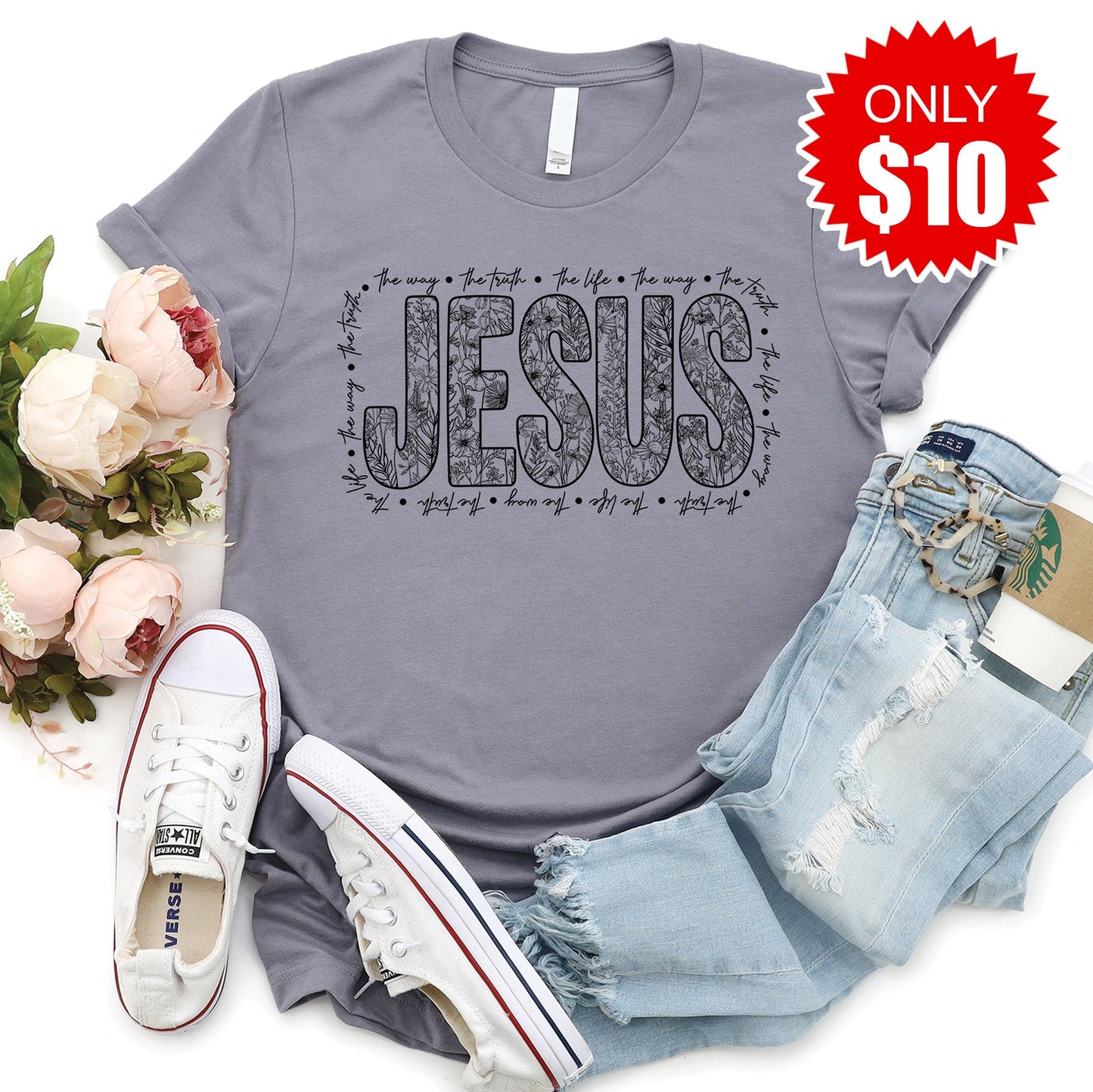 Jesus Tee - Heather Storm - 10