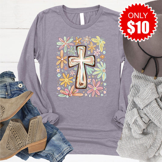 Cross Long Sleeve - Heather Storm - 10