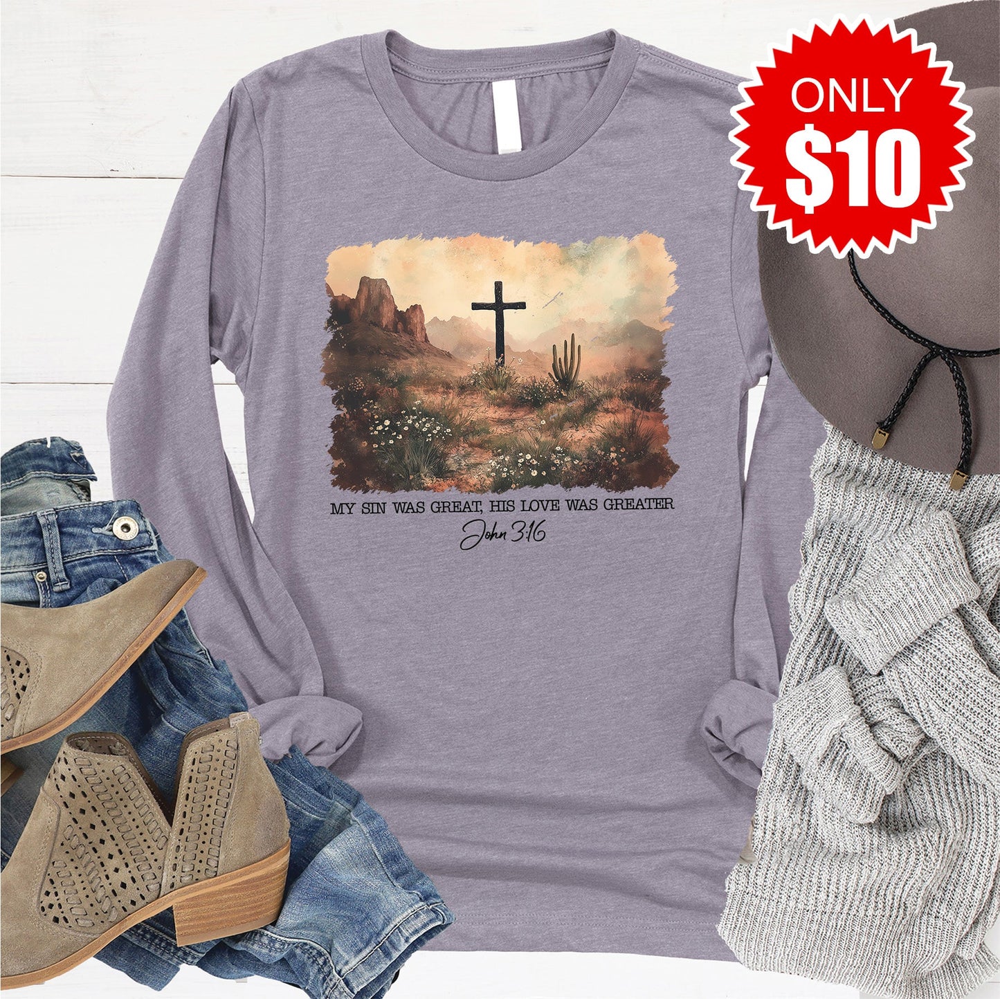 John 3:16 Long Sleeve - Heather Storm - 10