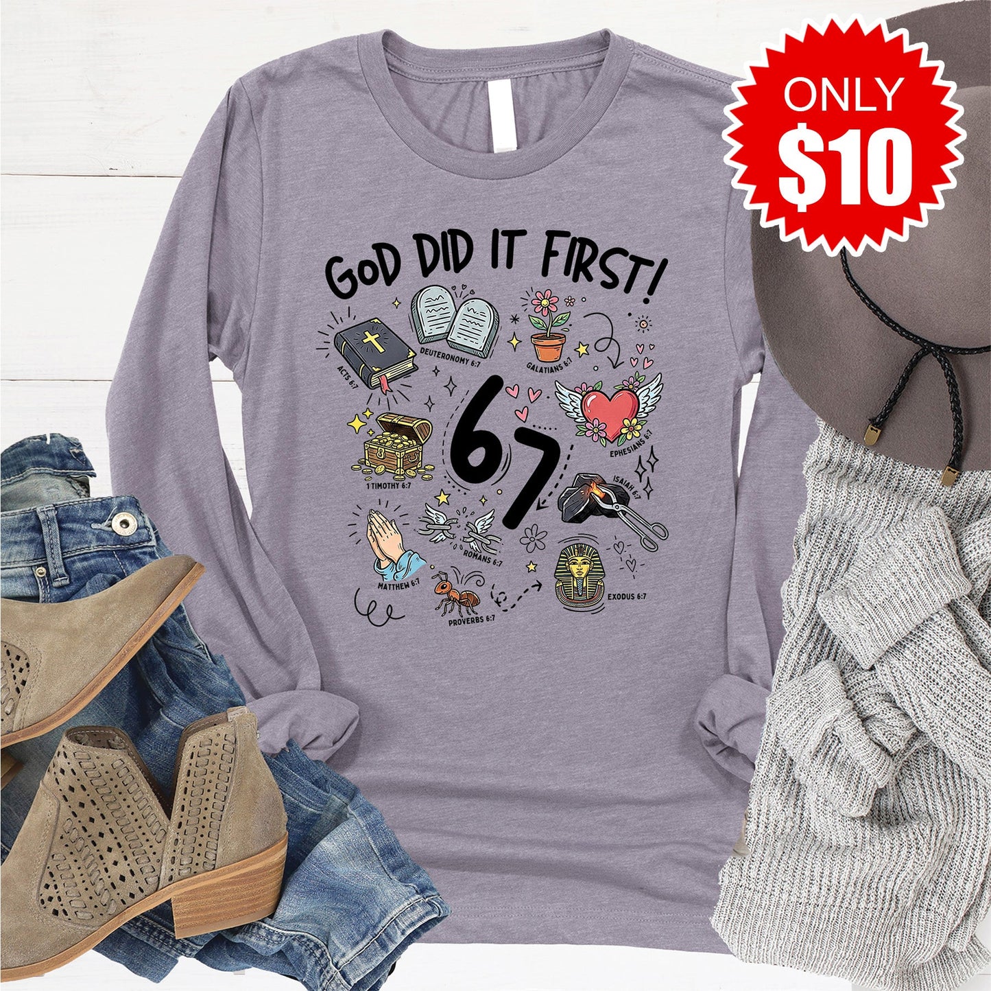 God Did It First Long Sleeve - Heather Storm - 10