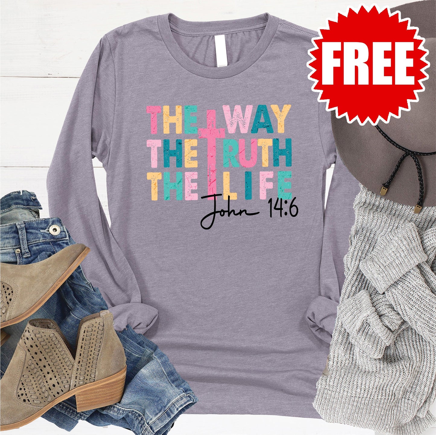 John 14:6 Long Sleeve - Heather Storm - 0