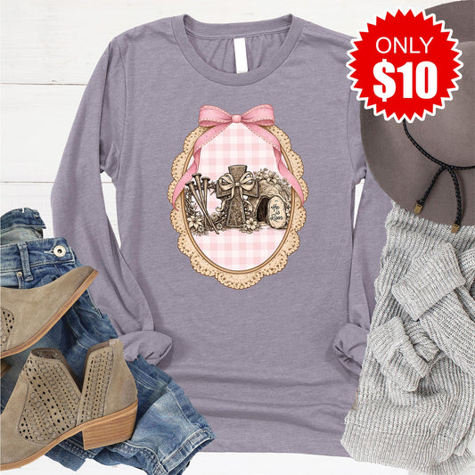 He Is Risen Long Sleeve - Heather Storm - 10