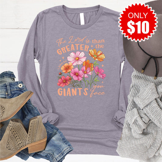 Greater Than The Giants Long Sleeve - Heather Storm - 10