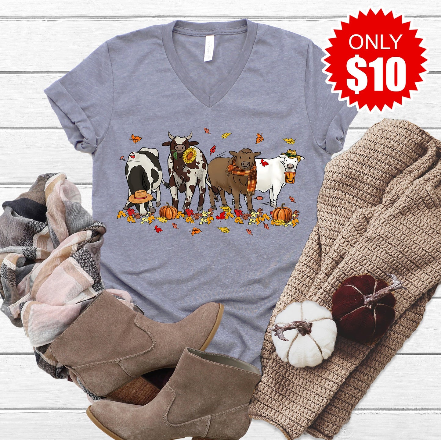 Cows Pumpkins V-Neck - 10