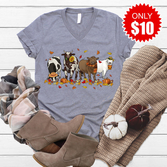 Cows Pumpkins V-Neck - 10