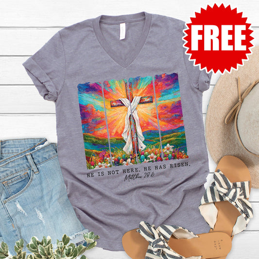 He is Not Here V-Neck - Heather Storm - 0