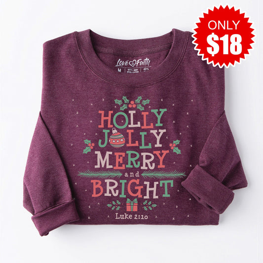 Holly Jolly Merry Bright Sweatshirt - Heather Sugar Plum - 18